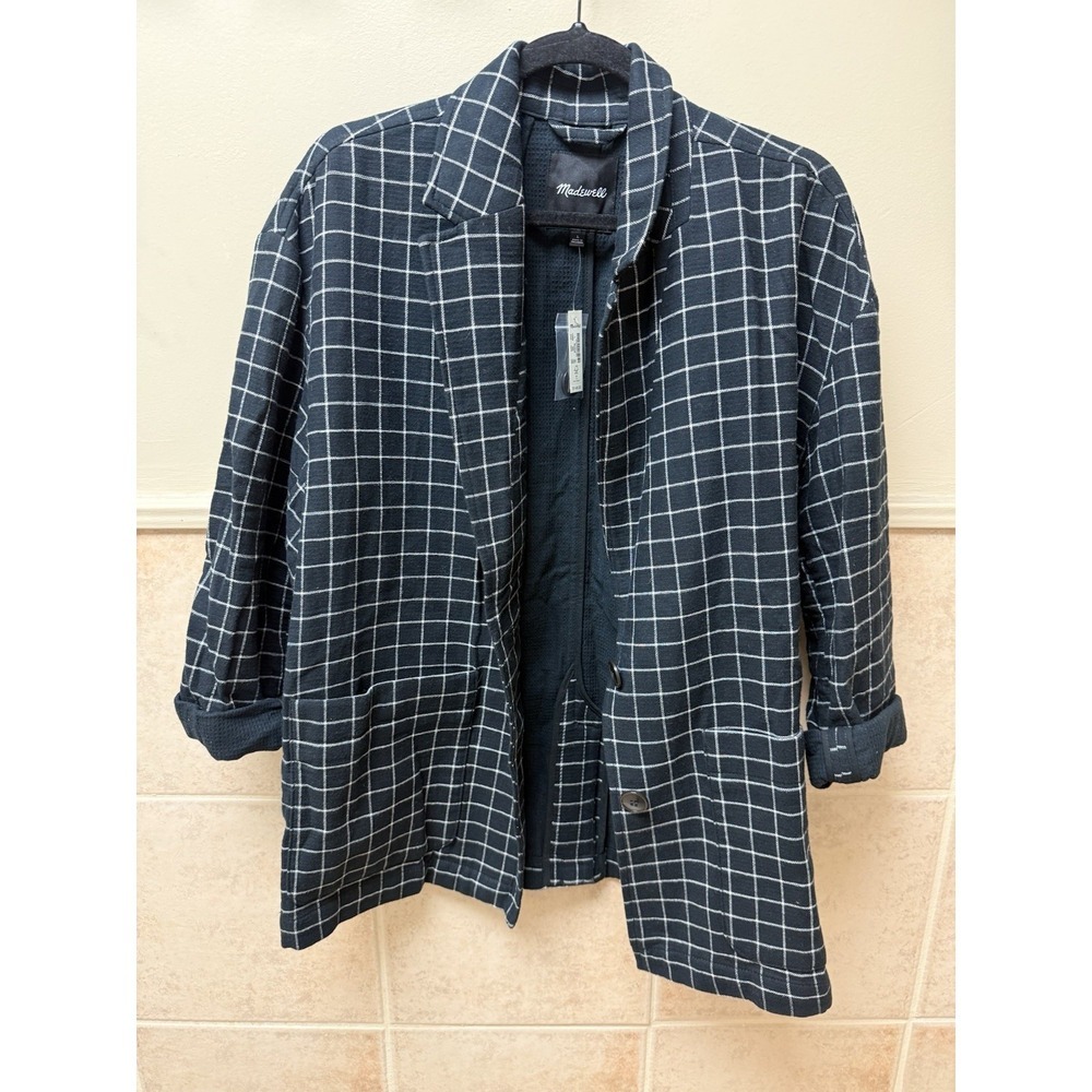 Madewell Waffleback Shaw Blazer Jacket Black White Windowpane Plaid NWT Sz L - Picture 4 of 15